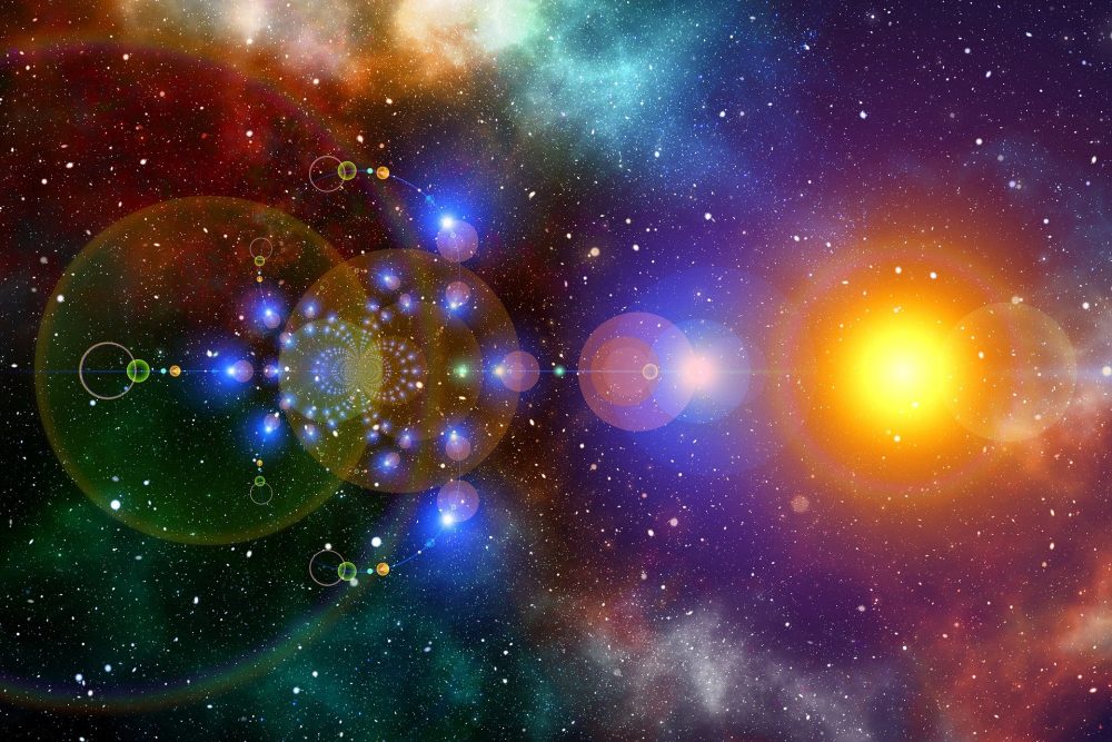 A fantasy image of stars and sun, glowing in mystic fractals.